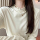 獺惠 打底衫女秋冬 內搭半高領(lǐng)蕾絲花邊領(lǐng)磨毛長(cháng)袖T恤女可外穿新款 杏色【偏米黃】-M碼【80-100斤】