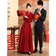 心楠新中式旗袍敬酒服新娘2025新款女紅色訂婚套裝出閣禮服裙回門(mén)便裝 2件套【吊帶長(cháng)裙+長(cháng)袖外套】M碼