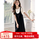 clotho Rennie品牌女裝法式連衣裙女2025夏季新款時(shí)尚簡(jiǎn)約氣質(zhì)寬松顯瘦背帶裙 黑加白 M