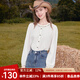 betu女裝2025秋季新款襯衫亞麻混紡手工花邊寬松長(cháng)袖上衣2508T38 淺杏色 XS