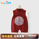 優(yōu)奇嬰兒衣服男寶寶夏季薄款無袖連體衣滿月服喜慶男童周歲拍照禮服