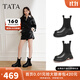 他她（TATA）張紫寧同款黑巧煙筒靴厚底切爾西靴女靴氣質(zhì)加絨短靴秋冬WJZ06DZ4 黑(鞋底粉-靴筒14cm) 36