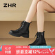ZHR馬丁靴女秋冬復(fù)古英倫風(fēng)靴子女時尚百搭系帶短靴女 ES08 黑色 36