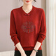 啄木鳥(niǎo)中老年媽媽春秋裝打底針織衫女2025新款毛衣新中式上衣紅2XL