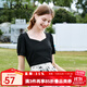 百圖betu女裝夏季新款T恤方領(lǐng)法式上衣設計感短袖T恤女2303T11 黑色 S