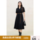 獨(dú)束大碼女裝2025夏季新款通勤翻領(lǐng)收腰連衣裙修身顯瘦短袖襯衫裙 黑色 L （尺碼：2）