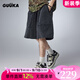 古由卡（GUUKA）復(fù)古洗褪針織短褲男春夏新款潮 青少年做舊透氣休閑褲子寬松百搭 黑色 S