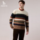 哈吉斯（HAZZYS）男裝 冬季圓領(lǐng)毛衣針織撞色條紋絞花羊毛衫男ABYZD0CDD47 奶油色CR 2XL （185/104A 52）