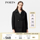 PORTS寶姿 秋冬新款女裝時(shí)尚拼接毛呢大衣外 毛呢大衣女LW9N088XCP012 黑色 M (6)