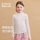 Little  Naive女童打底衫春秋季長(cháng)袖提花肌理T恤兒童彈力百搭上衣 杏色 120