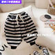 雷姆汀秋冬條紋哈倫褲寶寶褲子秋冬韓版一體絨條紋縮口衛褲 黑色 秋款  不加絨 80