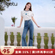 百圖betu女裝2025夏季新款立體絨感繡花上衣正肩圓領(lǐng)短袖T恤女2504T20 白色 L