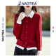 NAOTIEA意大利小帆船紅色針織開(kāi)衫女2025春秋新款襯衫翻領(lǐng)毛衣外套上衣 酒紅色【翻領(lǐng)】 L （建議105-125斤）
