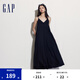 Gap女裝夏季純色吊帶連衣裙簡約百搭氣質(zhì)親膚長裙558694 黑色 S (160/80A)亞洲尺碼