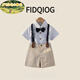 FIDQIOG國(guó)際品牌男童夏季西裝套裝寶寶周歲禮服花童主持 K2：藍(lán)色【短袖+短褲+背帶+領(lǐng)結(jié) 130 cm