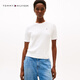 TOMMY HILFIGER【絞花圓領(lǐng)】春夏女裝純棉休閑鑲邊袖口圓領(lǐng)短袖針織衫 白色YBL M （推薦：110-120斤）