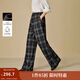 茵曼（INMAN）2025秋冬女裝新款 復(fù)古慵懶風(fēng)銀狐絨格子大直筒褲顯瘦寬松長褲  藍(lán)灰格 L
