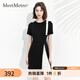 MeetMetro瑪依爾不規(guī)則撞色連衣裙女2025夏裝設(shè)計(jì)感蝴蝶結(jié)百褶裙氣質(zhì)a字裙 黑色 M