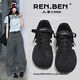 人本（RENBEN）百搭黑色德訓鞋2025春夏新款復古休閑鞋學(xué)生校園風(fēng)輕便小黑鞋