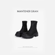 MANTENER GRAN英倫風(fēng)馬丁靴女6.5CM厚底增高短靴粗跟彈力靴 MG女鞋 黑色 現貨 36