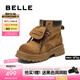 百麗（Belle）七夕禮物復(fù)古馬丁靴雙鞋帶大黃靴女冬新厚底工裝靴B2745DD5預(yù)售 棕色 37