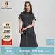 Hush Puppies【輕盈無壓】暇步士女裝2025夏季休閑收腰半袖連衣裙 玄青藍(lán) L