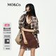 MO&Co.襯衫2025秋新品洗舊褪色豐厚絨感復古棕調格紋寬松MBE3SHT024 棕色格 S /160