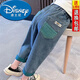 迪士尼（Disney）2025新款女童春秋牛仔褲韓版時髦女寶寶外穿長褲兒童寬松休閑褲子 綠色兜牛仔褲(高品質(zhì)) 130
