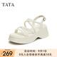 他她（TATA）綁帶厚底涼鞋女簡約休閑運(yùn)動百搭涼鞋夏新款DWFT1BL4 米白（涼鞋款） 37
