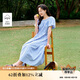 茵曼2025夏季女裝新款方領(lǐng)歐若風(fēng)純棉短袖連衣裙藍白格-W18528432 XL