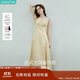 茵曼（INMAN）法式收腰顯瘦方領(lǐng)吊帶連衣裙女裝2025夏季新品長(cháng)裙子 淺黃色 M