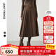 朗姿法式氣質(zhì)曠野美拉德百褶裙冬季新款顯瘦裙子職業(yè)中長(cháng)款半身裙女 駝色 XL