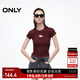 ONLY2025夏季新款胸前鏤空字母設計短袖圓領(lǐng)正肩T恤女|125201038 E17茶色葡萄酒 M
