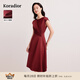 珂萊蒂爾【三醋酸】秋季紅色禮服款氣質(zhì)設計感連衣裙女 深紅色 M