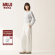 無印良品（MUJI）女式 絲光斜紋 桶型寬版褲 褲子女款25年秋季女裝 BE1TEC5A 象牙色 M （160/66A）