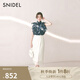 SNIDEL2025春夏新品半高領(lǐng)蝴蝶結印花小飛袖雪紡襯衫SWFB252053 深藍 均碼 (F)