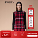 PORTS寶姿秋冬新品女裝長(cháng)袖拼色方格針織連衣裙SM9K207NZF009 傾慕紅混色 S