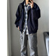Shelley Jones藏青色解構正肩外套男春秋美式立領(lǐng)棒球服cleanfit底特律工裝夾克 藏青色 XL [推薦120-140斤]