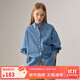 ELLE KIDS女童襯衣秋外穿寬松水洗牛仔刺繡休閑百搭翻領(lǐng)長(cháng)袖襯衫上衣