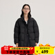 艾萊依（ERAL）女士中長款羽絨服圍巾款時尚保暖羽絨服冬季新款鴨絨外套 炭黑 M 160【建議110-130斤】