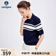 Navigare意大利小帆船斜襟翻領(lǐng)短袖T恤女士25夏季新款時(shí)尚通勤條紋POLO衫 海軍藍 L