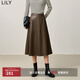 LILY冬新款女裝復古美拉德極簡(jiǎn)風(fēng)垂感PU皮質(zhì)A字半身裙皮裙女 710咖啡 XL