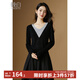 晚白【新品】2025秋款氣質(zhì)設(shè)計(jì)感假兩件撞色毛衣百搭顯瘦針織衫女上衣 黑色 M