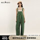 謎底背帶褲女士夏季新品復古文藝風(fēng)寬松直筒長(cháng)褲242MK0618 松柏綠條 L