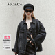 MO&Co.牛仔夾克重工鐳射老花搖滾洗褪黑色棉質(zhì)中性廓形外套摩安珂 牛仔黑色 M 165