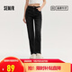 森馬（Semir）森柔牛仔|牛仔褲女簡(jiǎn)約長(cháng)褲休閑秋季半松緊腰直筒褲103524124002