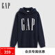 Gap男女裝2025秋季新款logo印花抓絨寬松運動(dòng)連帽衫衛衣786920 海軍藍 XL (180/100A) 亞洲尺碼