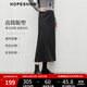 紅袖絕美顯瘦半身裙2025冬季新款女裝開叉松緊腰復(fù)古輕熟氣質(zhì)直筒長裙 黑灰090（XS碼S碼L碼預(yù)售10.23） M