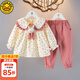 G.DUCKKIDS小黃鴨童裝女童套裝春秋季兒童衣服女寶寶碎花兔子衛衣嬰兒長(cháng)褲子 FQ16款 粉紅色 90 cm