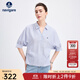 Navigare意大利小帆船女士短袖襯衫25夏季新款時(shí)尚條紋襯衣寬松顯瘦上衣女 普魯士藍 L